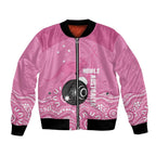 Custom Bowls Australia Breast Cancer Bomber Jacket Pink Ribbon Kangaroo Aboriginal Art - Aussie Hoodie