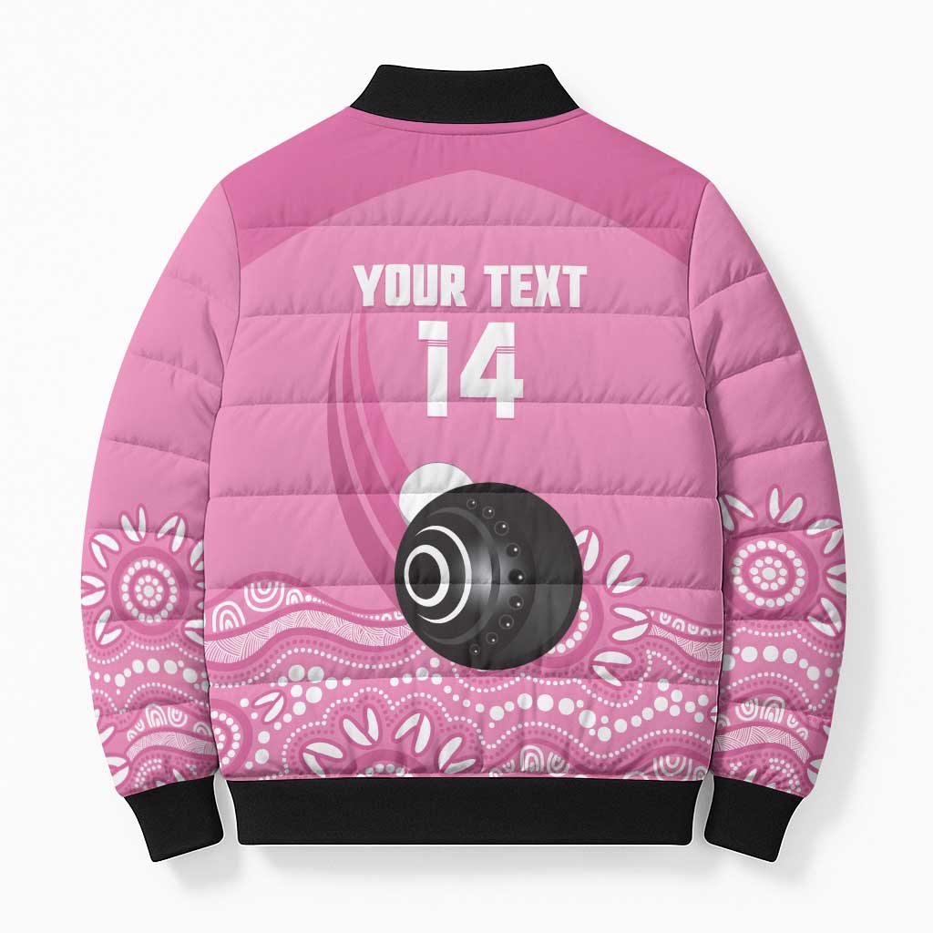 Custom Bowls Australia Breast Cancer Bomber Puffer Jacket Pink Ribbon Kangaroo Aboriginal Art - Aussie Hoodie