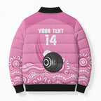 Custom Bowls Australia Breast Cancer Bomber Puffer Jacket Pink Ribbon Kangaroo Aboriginal Art - Aussie Hoodie