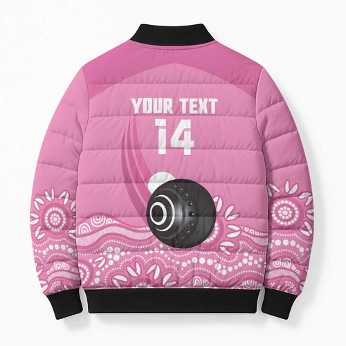 Custom Bowls Australia Breast Cancer Bomber Puffer Jacket Pink Ribbon Kangaroo Aboriginal Art - Aussie Hoodie