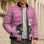 Custom Bowls Australia Breast Cancer Bomber Puffer Jacket Pink Ribbon Kangaroo Aboriginal Art - Aussie Hoodie
