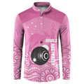 Custom Bowls Australia Breast Cancer Button Sweatshirt Pink Ribbon Kangaroo Aboriginal Art - Aussie Hoodie