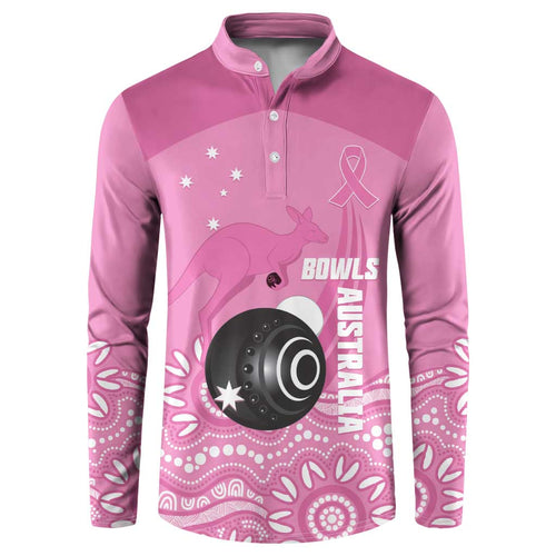 Custom Bowls Australia Breast Cancer Button Sweatshirt Pink Ribbon Kangaroo Aboriginal Art - Aussie Hoodie