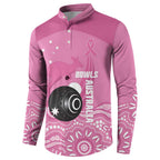 Custom Bowls Australia Breast Cancer Button Sweatshirt Pink Ribbon Kangaroo Aboriginal Art - Aussie Hoodie