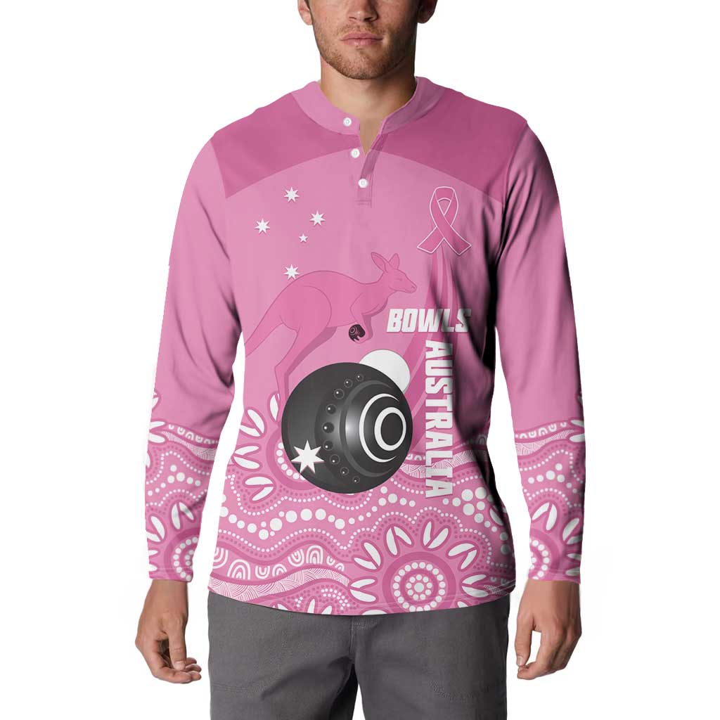 Custom Bowls Australia Breast Cancer Button Sweatshirt Pink Ribbon Kangaroo Aboriginal Art - Aussie Hoodie