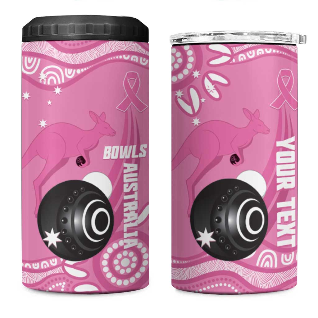 Custom Bowls Australia Breast Cancer 4 in 1 Can Cooler Tumbler Pink Ribbon Kangaroo Aboriginal Art - Aussie Hoodie