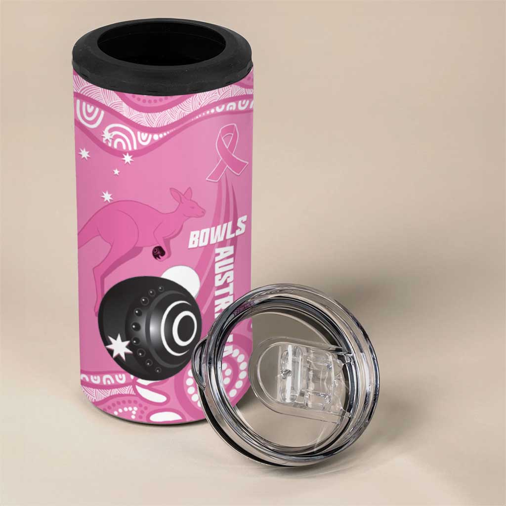 Custom Bowls Australia Breast Cancer 4 in 1 Can Cooler Tumbler Pink Ribbon Kangaroo Aboriginal Art - Aussie Hoodie