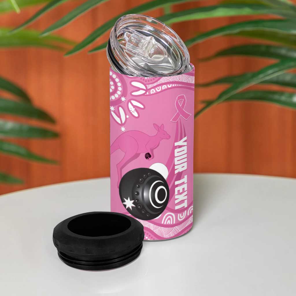 Custom Bowls Australia Breast Cancer 4 in 1 Can Cooler Tumbler Pink Ribbon Kangaroo Aboriginal Art - Aussie Hoodie