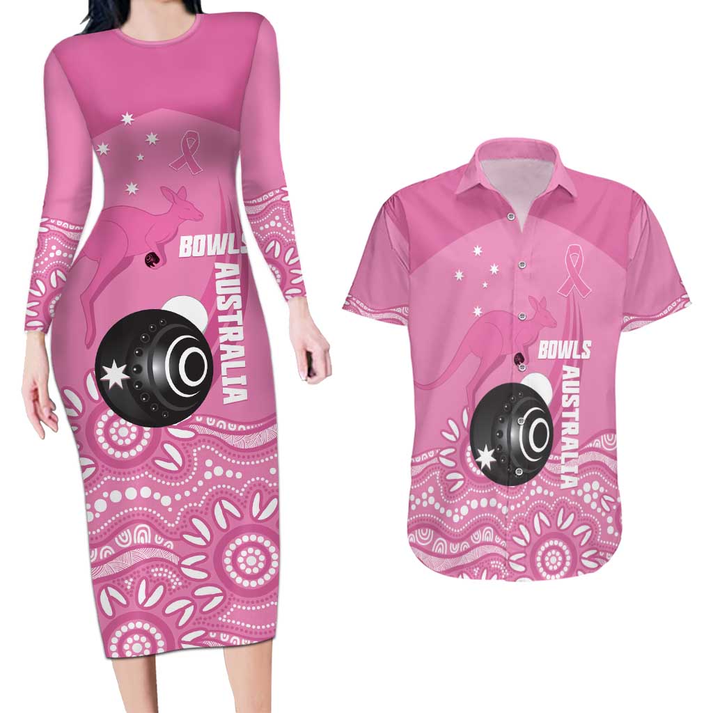 Custom Bowls Australia Breast Cancer Couples Matching Long Sleeve Bodycon Dress and Hawaiian Shirt Pink Ribbon Kangaroo Aboriginal Art - Aussie Hoodie