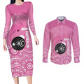 Custom Bowls Australia Breast Cancer Couples Matching Long Sleeve Bodycon Dress and Long Sleeve Button Shirt Pink Ribbon Kangaroo Aboriginal Art - Aussie Hoodie