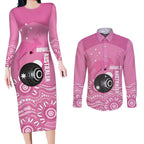Custom Bowls Australia Breast Cancer Couples Matching Long Sleeve Bodycon Dress and Long Sleeve Button Shirt Pink Ribbon Kangaroo Aboriginal Art - Aussie Hoodie