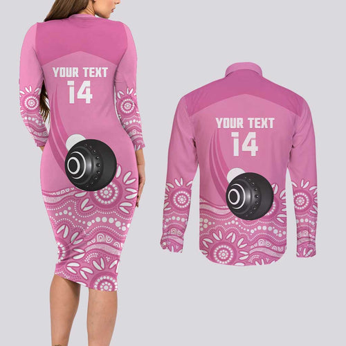 Custom Bowls Australia Breast Cancer Couples Matching Long Sleeve Bodycon Dress and Long Sleeve Button Shirt Pink Ribbon Kangaroo Aboriginal Art - Aussie Hoodie