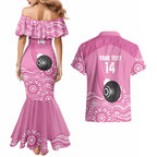 Custom Bowls Australia Breast Cancer Couples Matching Mermaid Dress and Hawaiian Shirt Pink Ribbon Kangaroo Aboriginal Art - Aussie Hoodie