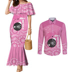 Custom Bowls Australia Breast Cancer Couples Matching Mermaid Dress and Long Sleeve Button Shirt Pink Ribbon Kangaroo Aboriginal Art - Aussie Hoodie