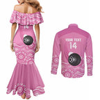 Custom Bowls Australia Breast Cancer Couples Matching Mermaid Dress and Long Sleeve Button Shirt Pink Ribbon Kangaroo Aboriginal Art - Aussie Hoodie