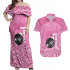 Custom Bowls Australia Breast Cancer Couples Matching Off Shoulder Maxi Dress and Hawaiian Shirt Pink Ribbon Kangaroo Aboriginal Art - Aussie Hoodie