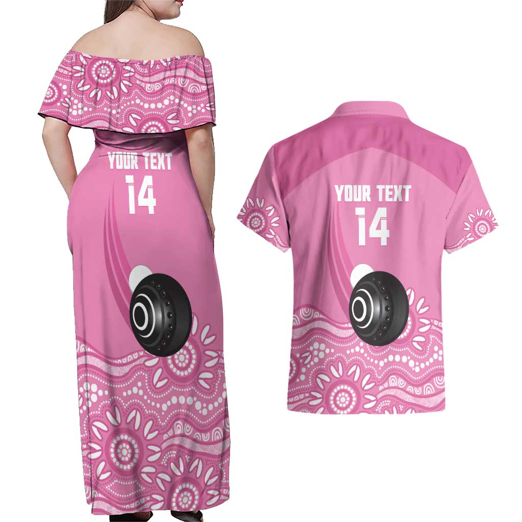 Custom Bowls Australia Breast Cancer Couples Matching Off Shoulder Maxi Dress and Hawaiian Shirt Pink Ribbon Kangaroo Aboriginal Art - Aussie Hoodie