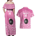 Custom Bowls Australia Breast Cancer Couples Matching Off Shoulder Maxi Dress and Hawaiian Shirt Pink Ribbon Kangaroo Aboriginal Art - Aussie Hoodie