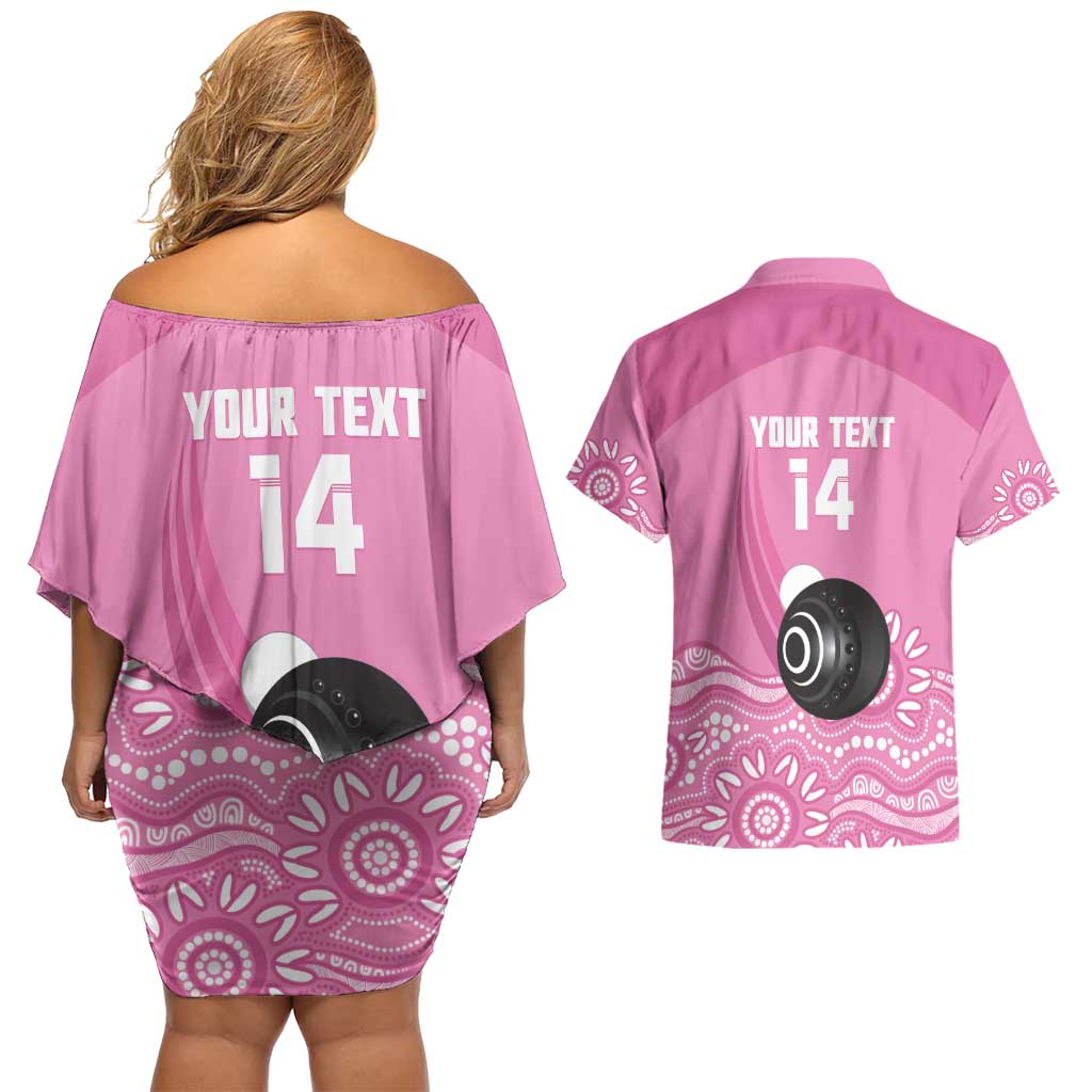Custom Bowls Australia Breast Cancer Couples Matching Off Shoulder Short Dress and Hawaiian Shirt Pink Ribbon Kangaroo Aboriginal Art - Aussie Hoodie
