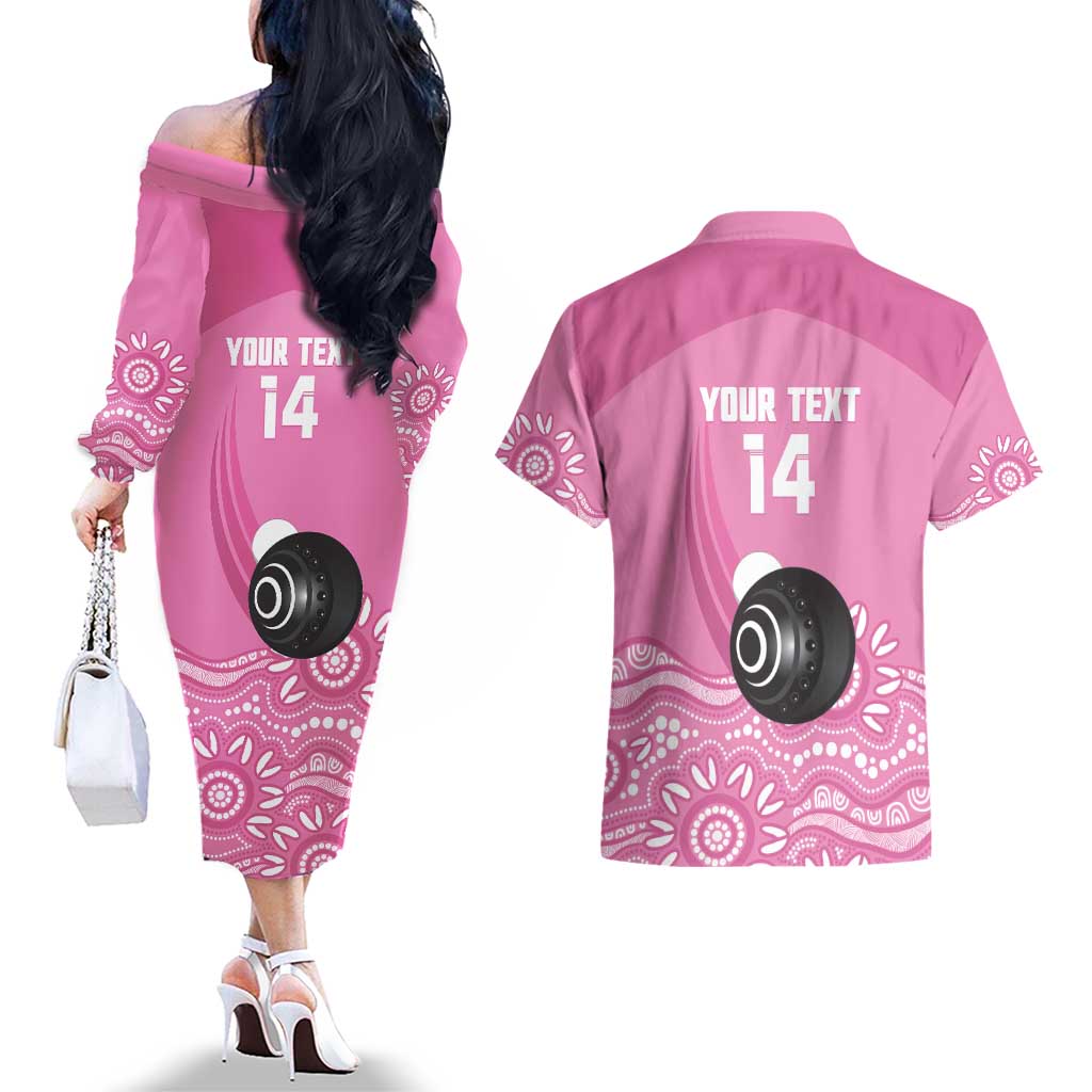 Custom Bowls Australia Breast Cancer Couples Matching Off The Shoulder Long Sleeve Dress and Hawaiian Shirt Pink Ribbon Kangaroo Aboriginal Art - Aussie Hoodie