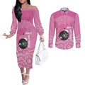 Custom Bowls Australia Breast Cancer Couples Matching Off The Shoulder Long Sleeve Dress and Long Sleeve Button Shirt Pink Ribbon Kangaroo Aboriginal Art - Aussie Hoodie