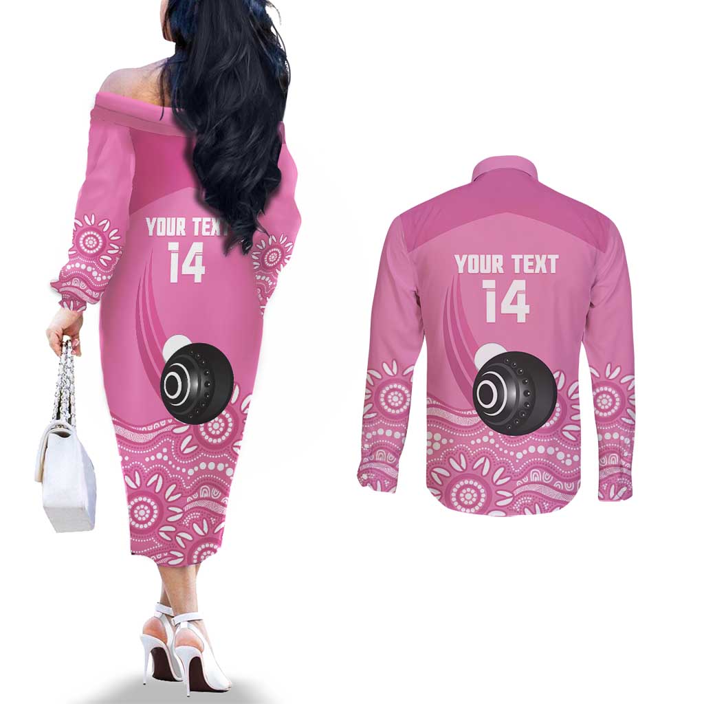 Custom Bowls Australia Breast Cancer Couples Matching Off The Shoulder Long Sleeve Dress and Long Sleeve Button Shirt Pink Ribbon Kangaroo Aboriginal Art - Aussie Hoodie