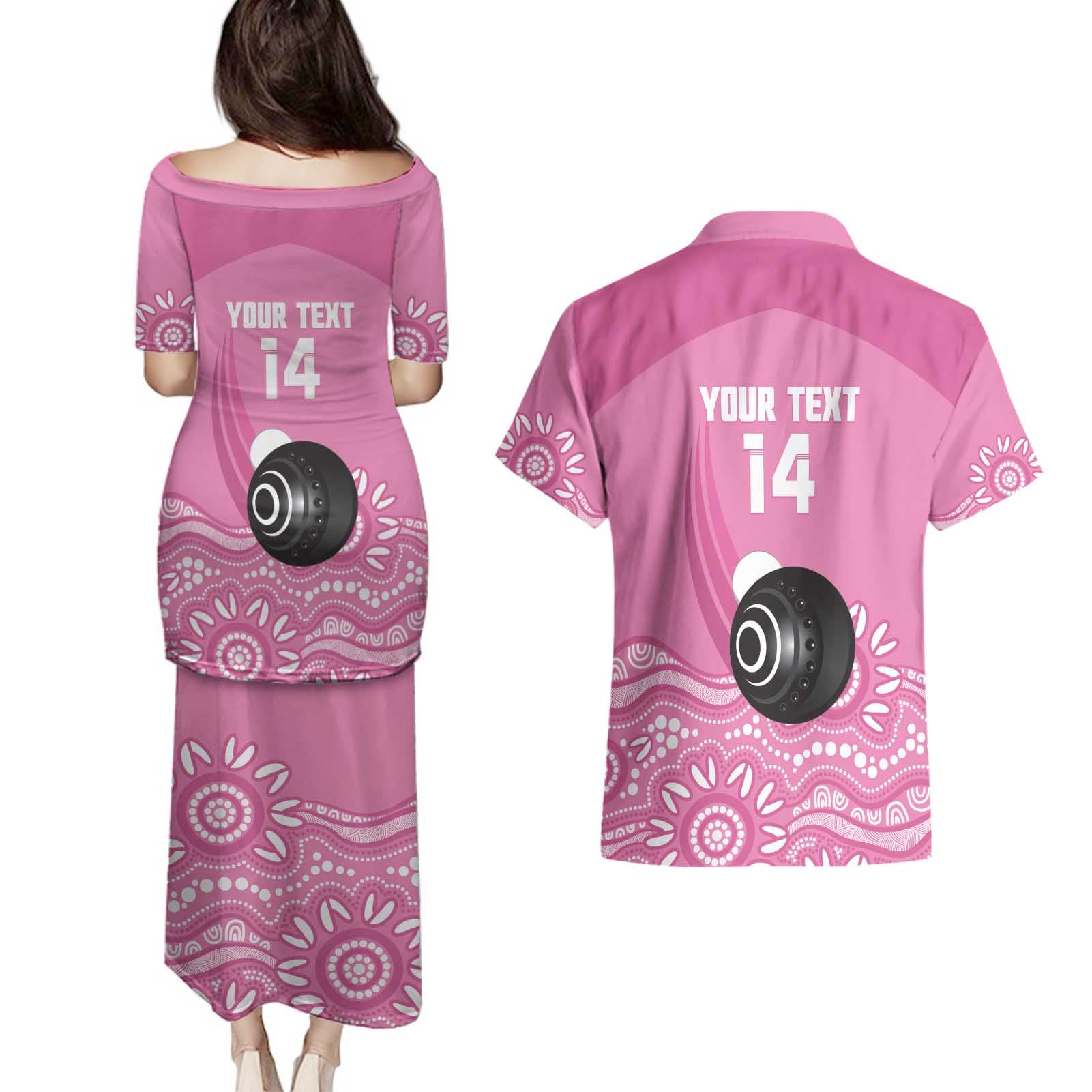 Custom Bowls Australia Breast Cancer Couples Matching Puletasi and Hawaiian Shirt Pink Ribbon Kangaroo Aboriginal Art - Aussie Hoodie