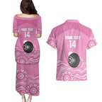 Custom Bowls Australia Breast Cancer Couples Matching Puletasi and Hawaiian Shirt Pink Ribbon Kangaroo Aboriginal Art - Aussie Hoodie