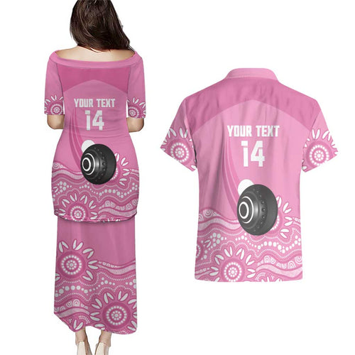 Custom Bowls Australia Breast Cancer Couples Matching Puletasi and Hawaiian Shirt Pink Ribbon Kangaroo Aboriginal Art - Aussie Hoodie