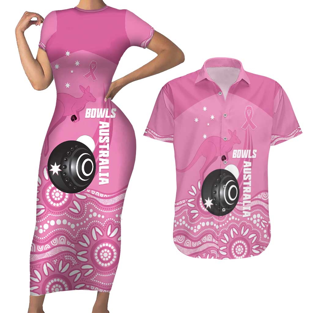 Custom Bowls Australia Breast Cancer Couples Matching Short Sleeve Bodycon Dress and Hawaiian Shirt Pink Ribbon Kangaroo Aboriginal Art - Aussie Hoodie