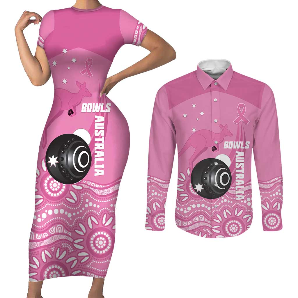 Custom Bowls Australia Breast Cancer Couples Matching Short Sleeve Bodycon Dress and Long Sleeve Button Shirt Pink Ribbon Kangaroo Aboriginal Art - Aussie Hoodie