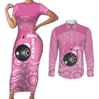 Custom Bowls Australia Breast Cancer Couples Matching Short Sleeve Bodycon Dress and Long Sleeve Button Shirt Pink Ribbon Kangaroo Aboriginal Art - Aussie Hoodie