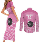 Custom Bowls Australia Breast Cancer Couples Matching Short Sleeve Bodycon Dress and Long Sleeve Button Shirt Pink Ribbon Kangaroo Aboriginal Art - Aussie Hoodie