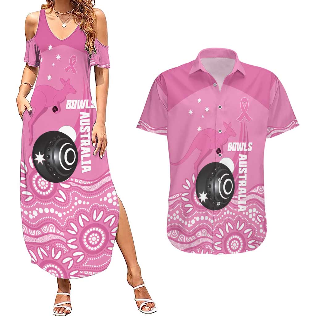 Custom Bowls Australia Breast Cancer Couples Matching Summer Maxi Dress and Hawaiian Shirt Pink Ribbon Kangaroo Aboriginal Art - Aussie Hoodie
