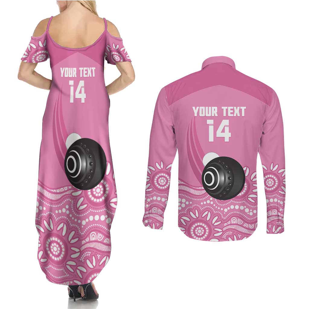 Custom Bowls Australia Breast Cancer Couples Matching Summer Maxi Dress and Long Sleeve Button Shirt Pink Ribbon Kangaroo Aboriginal Art - Aussie Hoodie