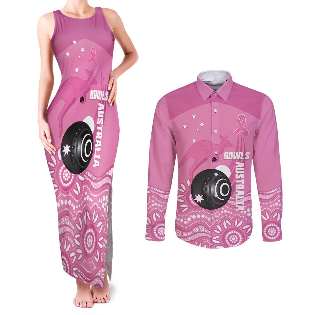 Custom Bowls Australia Breast Cancer Couples Matching Tank Maxi Dress and Long Sleeve Button Shirt Pink Ribbon Kangaroo Aboriginal Art - Aussie Hoodie
