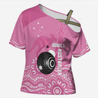 Custom Bowls Australia Breast Cancer Cross Shoulder Shirt Pink Ribbon Kangaroo Aboriginal Art - Aussie Hoodie