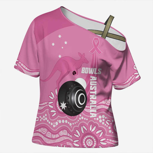 Custom Bowls Australia Breast Cancer Cross Shoulder Shirt Pink Ribbon Kangaroo Aboriginal Art - Aussie Hoodie
