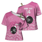 Custom Bowls Australia Breast Cancer Cross Shoulder Shirt Pink Ribbon Kangaroo Aboriginal Art - Aussie Hoodie