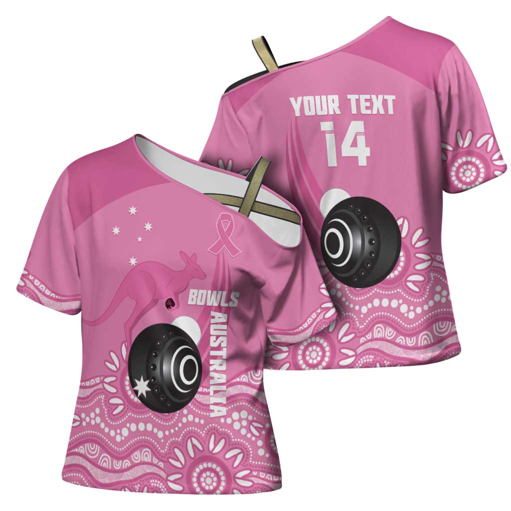 Custom Bowls Australia Breast Cancer Cross Shoulder Shirt Pink Ribbon Kangaroo Aboriginal Art - Aussie Hoodie
