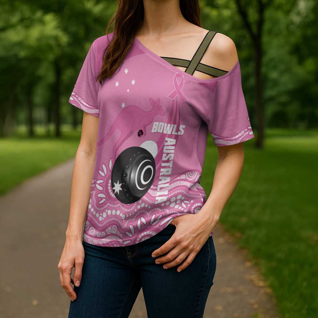Custom Bowls Australia Breast Cancer Cross Shoulder Shirt Pink Ribbon Kangaroo Aboriginal Art - Aussie Hoodie