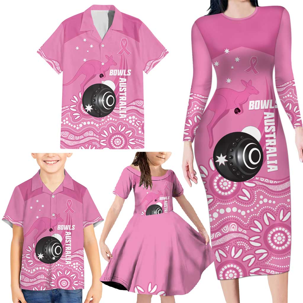 Custom Bowls Australia Breast Cancer Family Matching Long Sleeve Bodycon Dress and Hawaiian Shirt Pink Ribbon Kangaroo Aboriginal Art - Aussie Hoodie