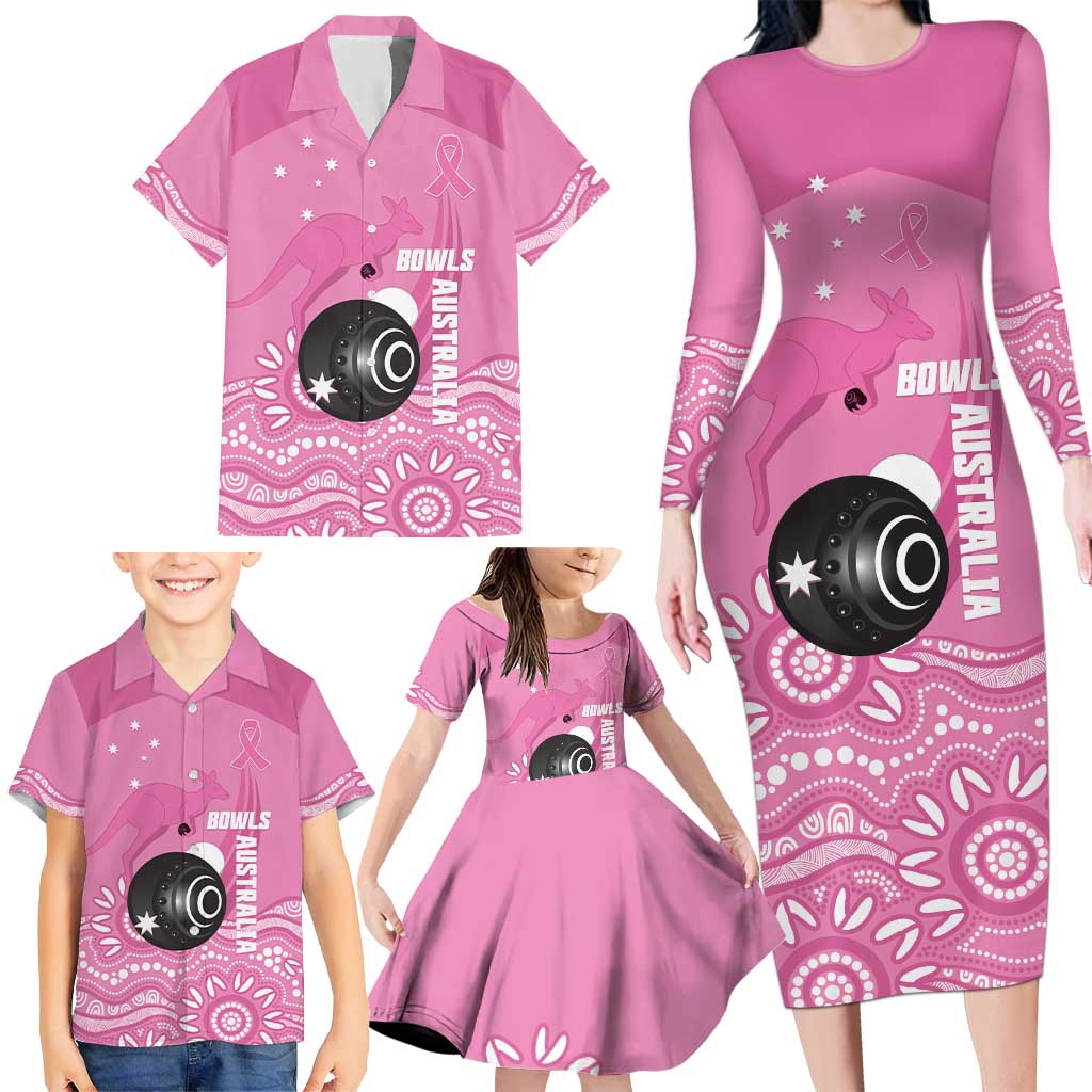 Custom Bowls Australia Breast Cancer Family Matching Long Sleeve Bodycon Dress and Hawaiian Shirt Pink Ribbon Kangaroo Aboriginal Art - Aussie Hoodie
