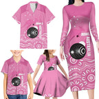 Custom Bowls Australia Breast Cancer Family Matching Long Sleeve Bodycon Dress and Hawaiian Shirt Pink Ribbon Kangaroo Aboriginal Art - Aussie Hoodie