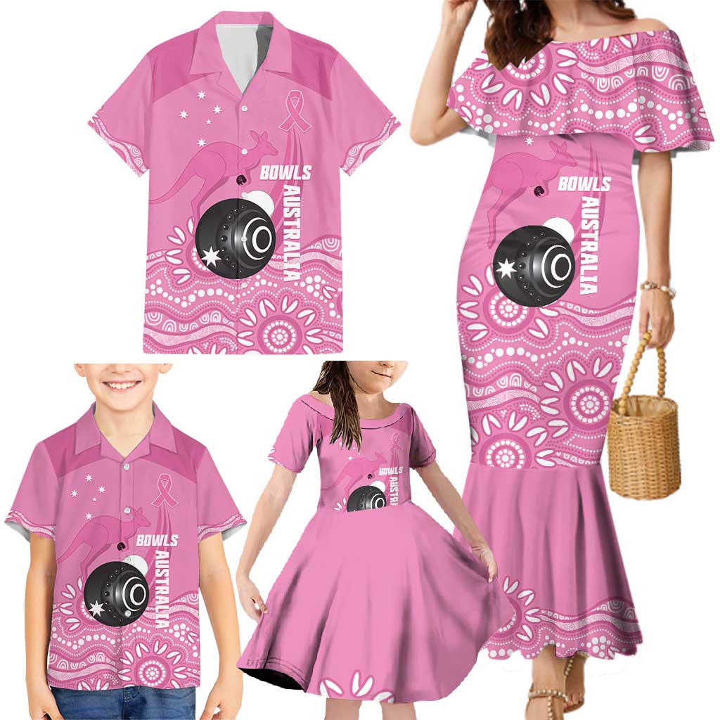 Custom Bowls Australia Breast Cancer Family Matching Mermaid Dress and Hawaiian Shirt Pink Ribbon Kangaroo Aboriginal Art - Aussie Hoodie