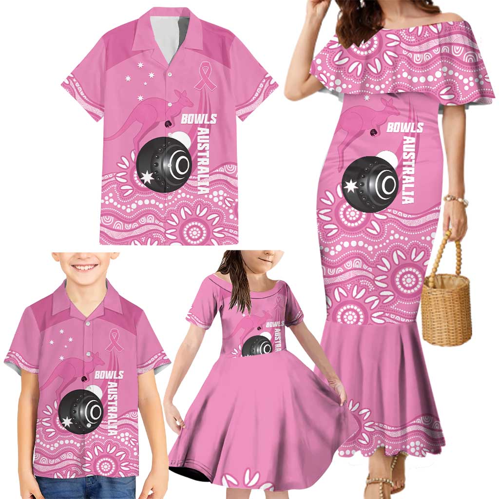 Custom Bowls Australia Breast Cancer Family Matching Mermaid Dress and Hawaiian Shirt Pink Ribbon Kangaroo Aboriginal Art - Aussie Hoodie