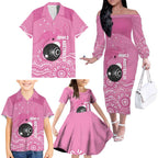 Custom Bowls Australia Breast Cancer Family Matching Off The Shoulder Long Sleeve Dress and Hawaiian Shirt Pink Ribbon Kangaroo Aboriginal Art - Aussie Hoodie