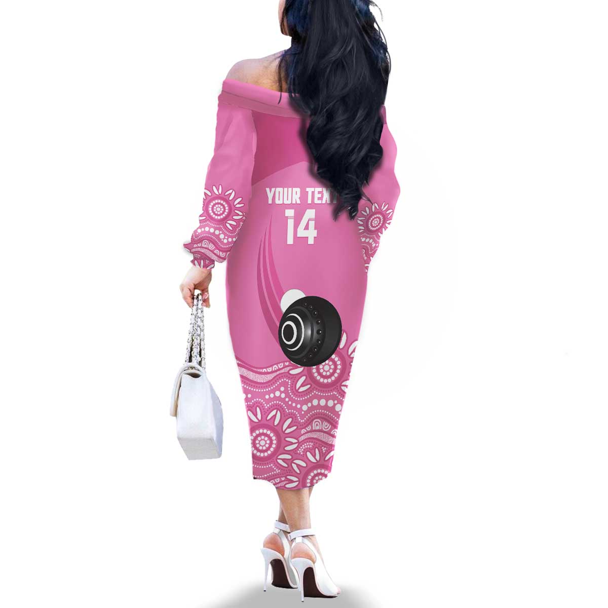 Custom Bowls Australia Breast Cancer Family Matching Off The Shoulder Long Sleeve Dress and Hawaiian Shirt Pink Ribbon Kangaroo Aboriginal Art - Aussie Hoodie