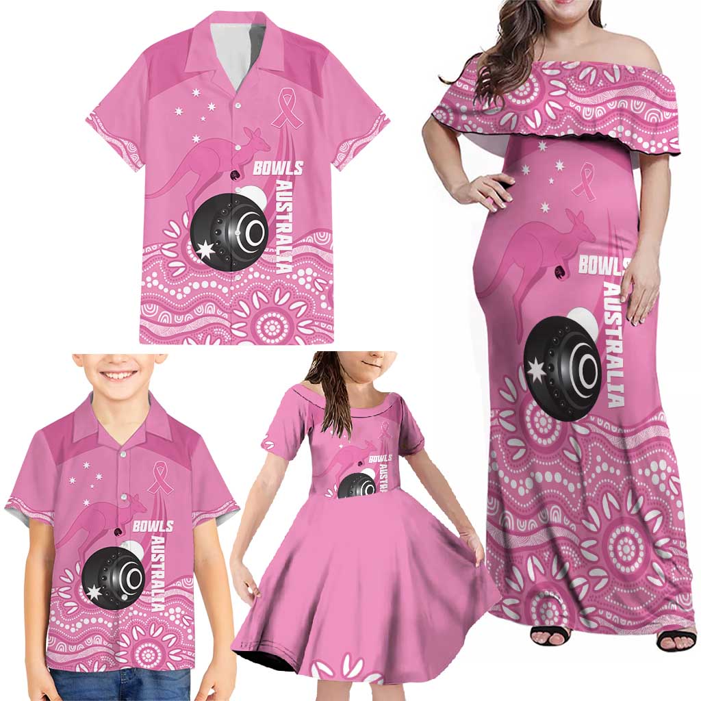 Custom Bowls Australia Breast Cancer Family Matching Off Shoulder Maxi Dress and Hawaiian Shirt Pink Ribbon Kangaroo Aboriginal Art - Aussie Hoodie