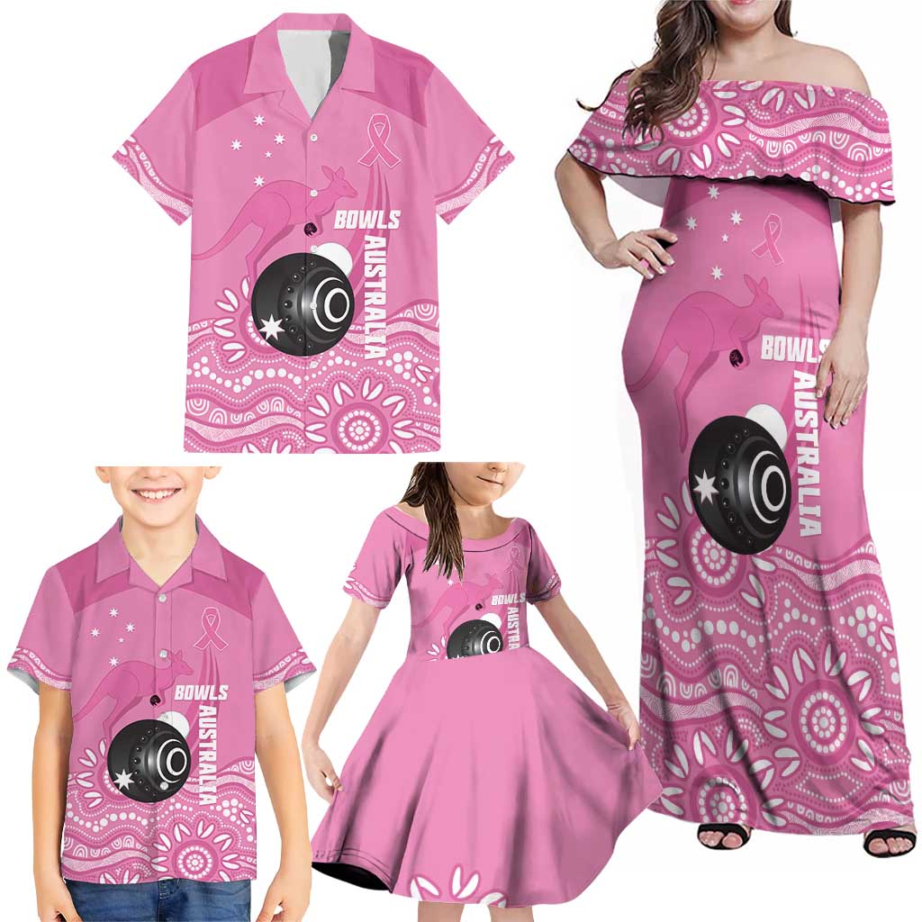 Custom Bowls Australia Breast Cancer Family Matching Off Shoulder Maxi Dress and Hawaiian Shirt Pink Ribbon Kangaroo Aboriginal Art - Aussie Hoodie